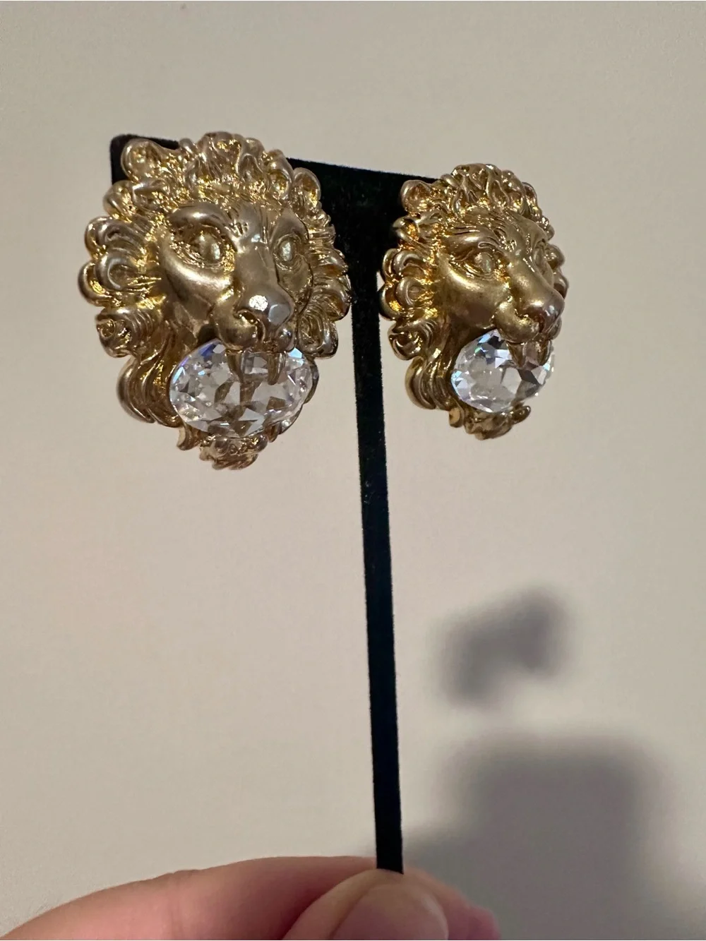 Gucci Lion Head Crystal Clip on Earrings